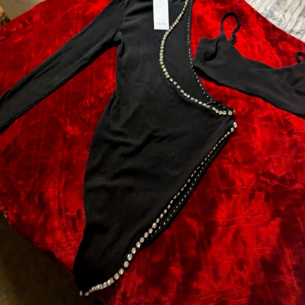 Akira black rhinestone cutout knit top